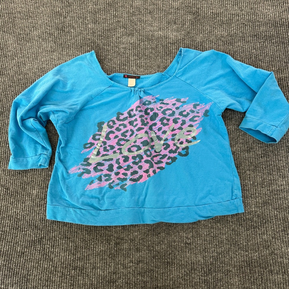 Myth Girls Love Graphic Sweatshirt XL Blue Leopard Print Cotton Blend